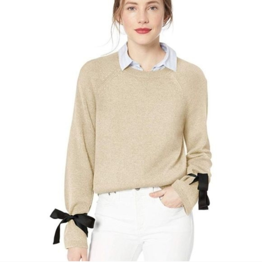J.Crew Mercantile Bell Sleeve with Bow Detail Wool Blend Size Large in Natural